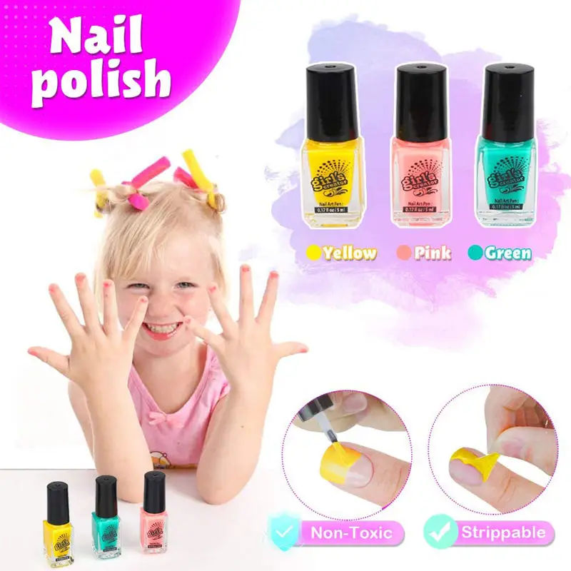 Best Selling Makeup Toys for Girls Cosmetics Play Kids Cute Manicure Tool Set Water Based Peel Off Nail Polish Art With Dryer