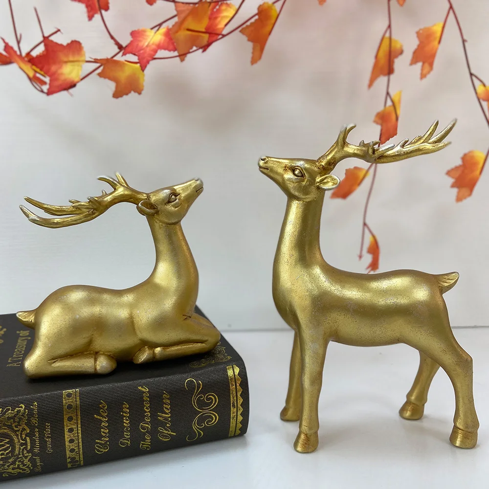 Прямая Продажа с фабрики декоративные изделия из смолы рождественские украшения Золотой олень смола скульптура лося для рождественских фигурок