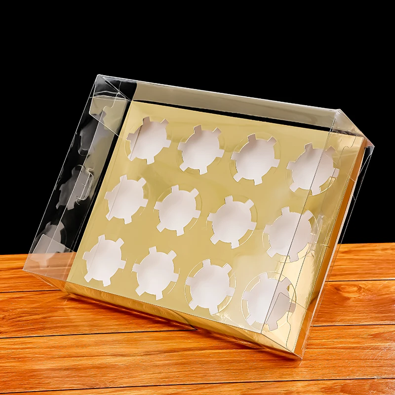 Горячая Распродажа, Золотая пластиковая коробка для кексов из ПЭТ, 12 ячеек, быстрая доставка