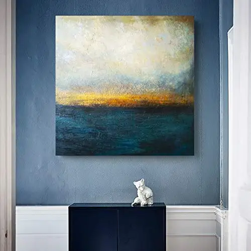 Custom Art Large Size Abstract Dark Blue Gold Canvas Handmade Oil Paintings for House Wall Decor