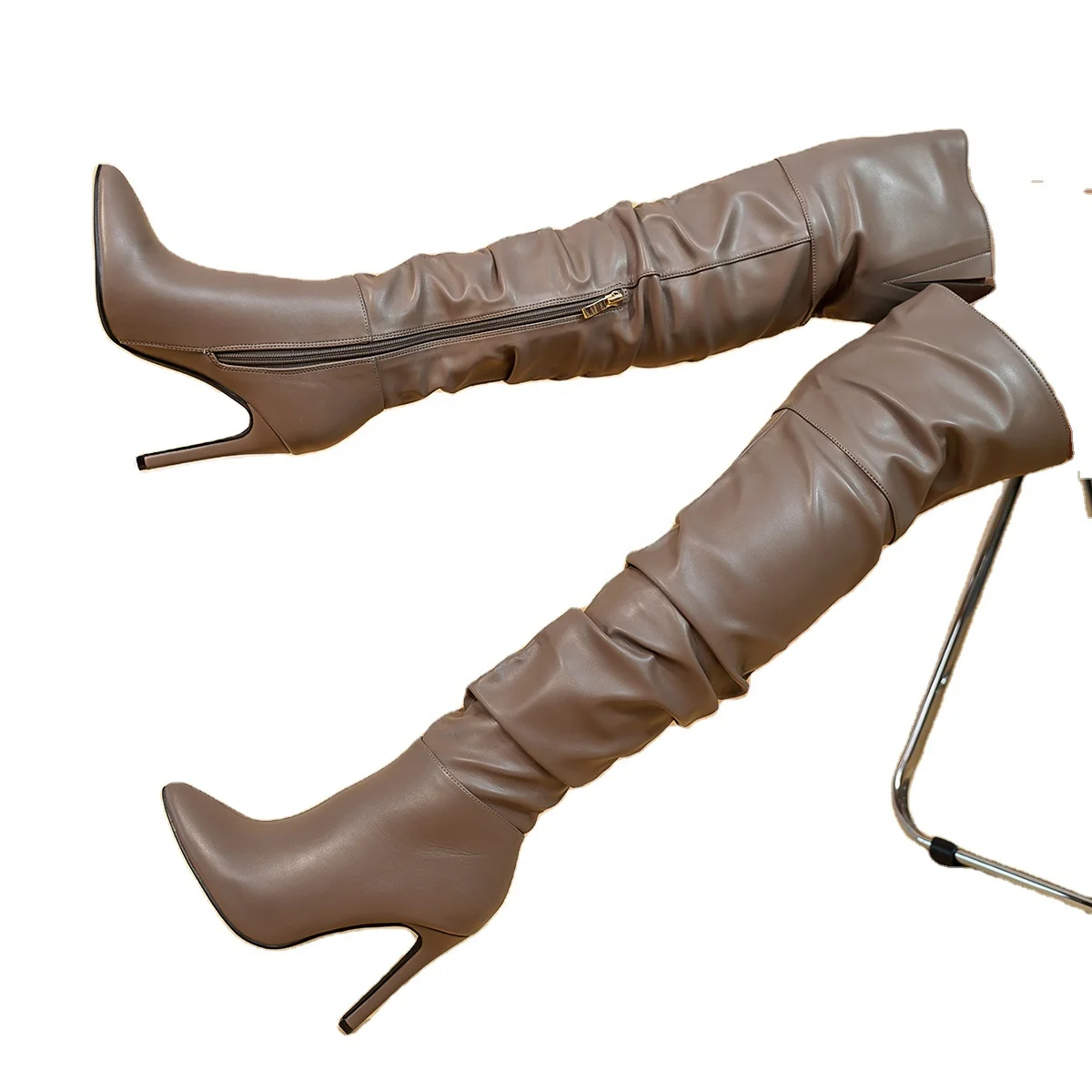 Genuine Leather Autumn Winter Women Knee Thin High Heels Ladies Boots Wholesale High Quality Womens Shoe Box China 2 Pairs 22-33