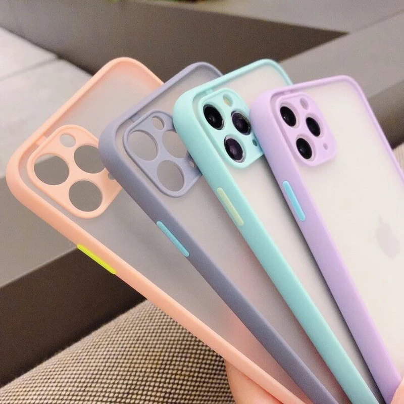 
New Frosted Matte PC Translucent Color Button Matte Skin Shockproof TPU Phone Case For iPhone SE 11 Pro Max XS XR 6s 7s 8s Plus 