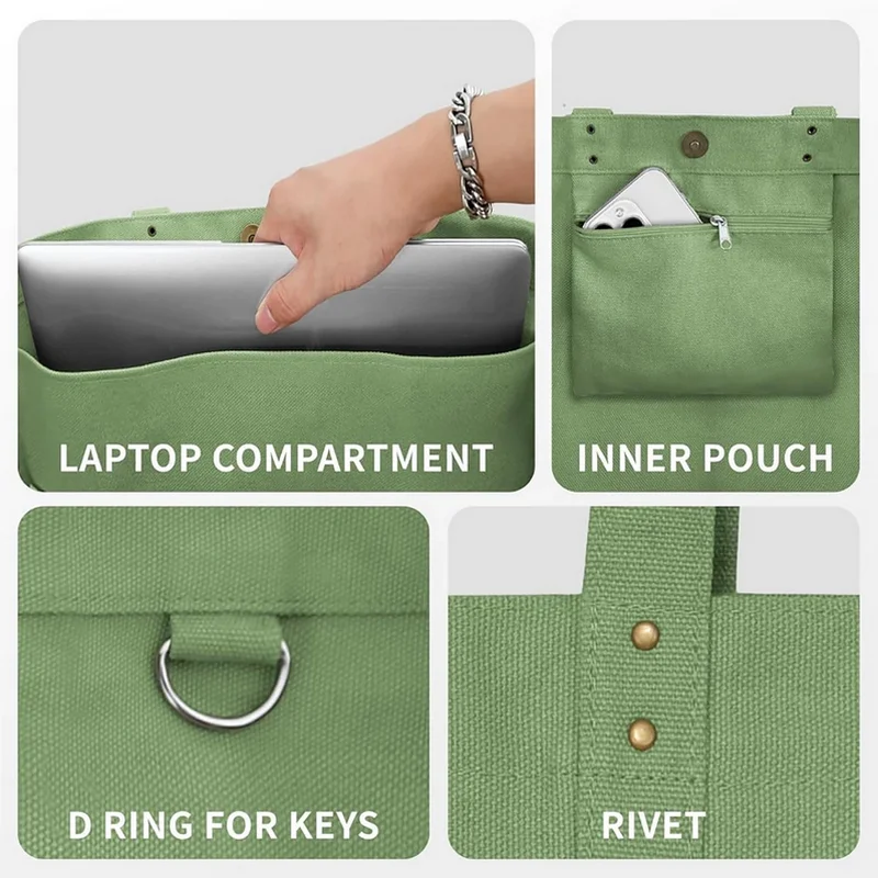 Hot large size colored beach women handbag calico canvas tote bag heavy duty vintage green canvas tote bag with magnet closure