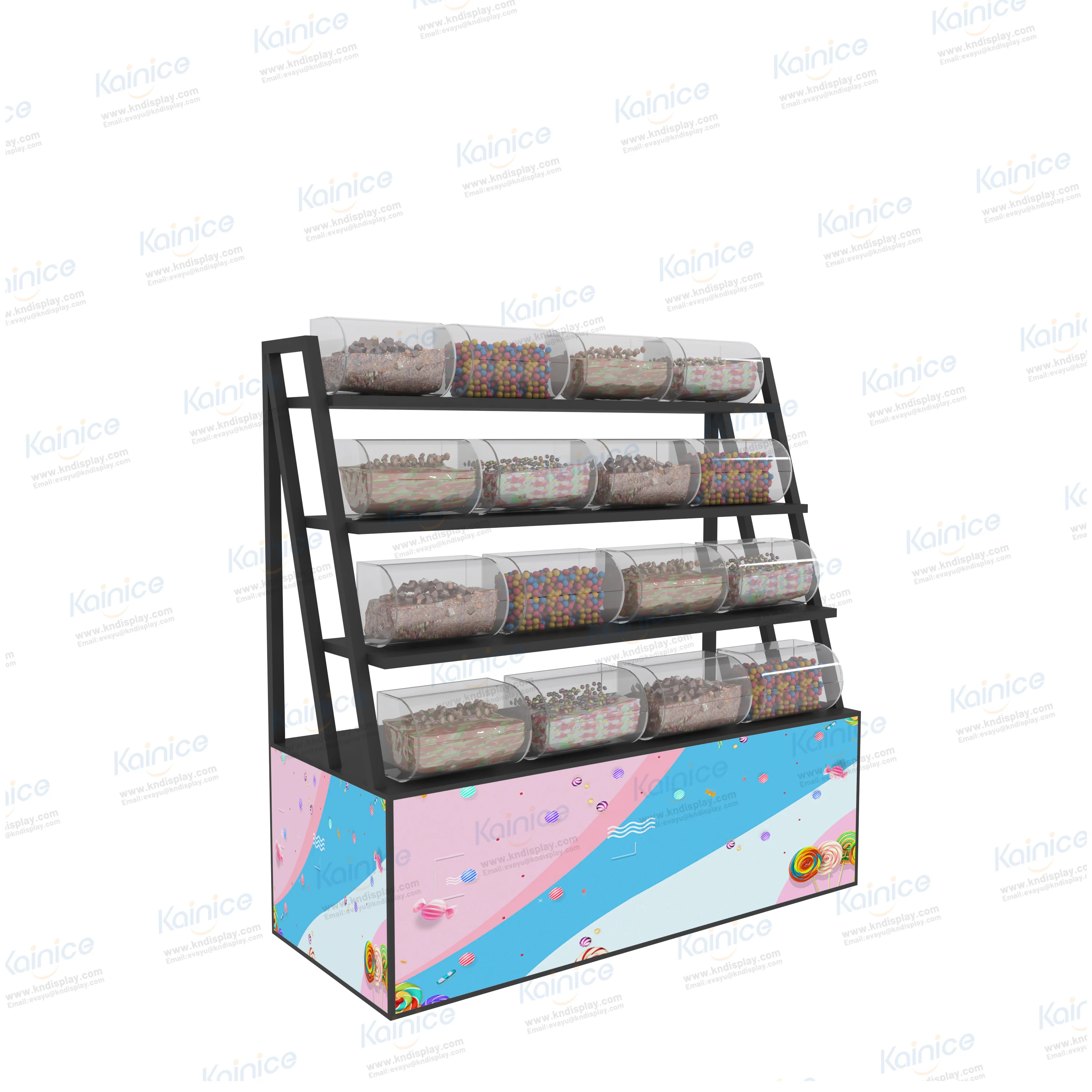 Kainice candy dispenser display rack with acrylic bins showcase snack shop interior design acrylic candy bar display