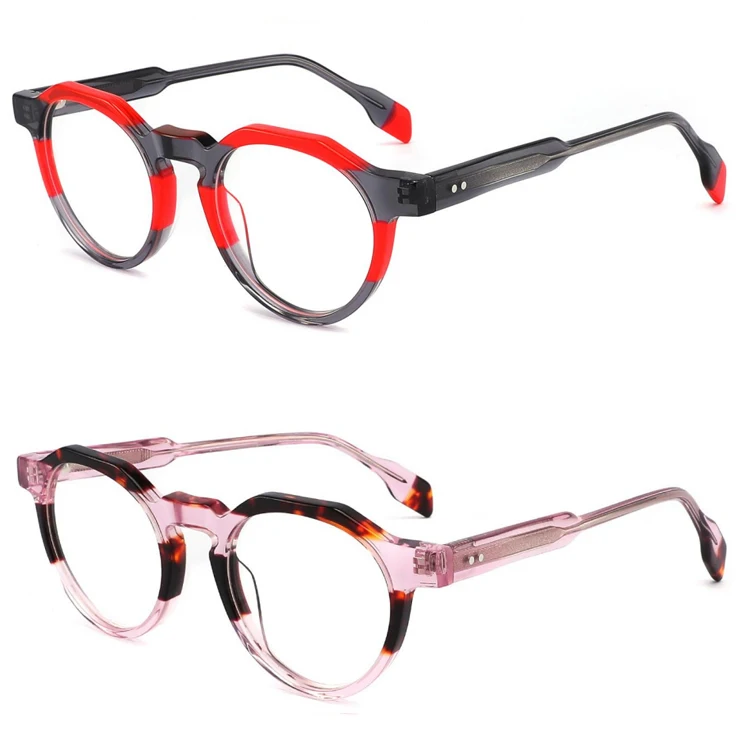 Top Quality Trendy Fashion Round Pink Mazzuchelli Acetate Glasses for Women