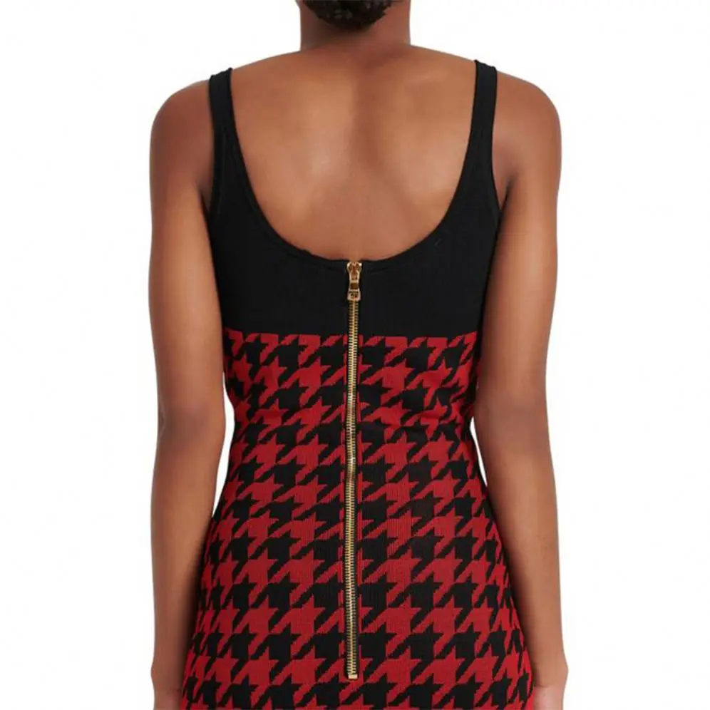 Plaid Dress Houndstooth Fashion Knitted Long Lady Elegant Summer Girls Casual Womens Dresses Knitting Dresses