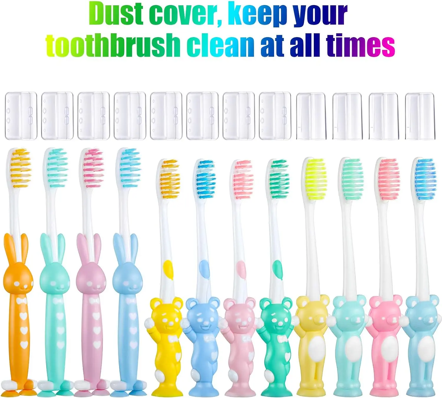 4 Pack Soft Bristles Kids Toothbrushes Rabbit Bear-Shaped Child Cartoon Toothbrush with Suction Cup Base