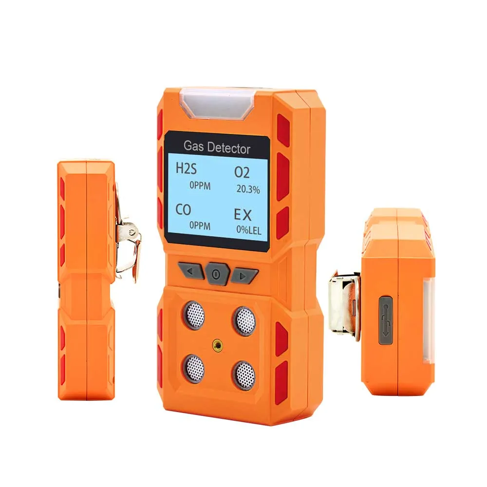CE ROHS united portable gas detector measuring 4 major gases with adjustable alarm levels span calibration value