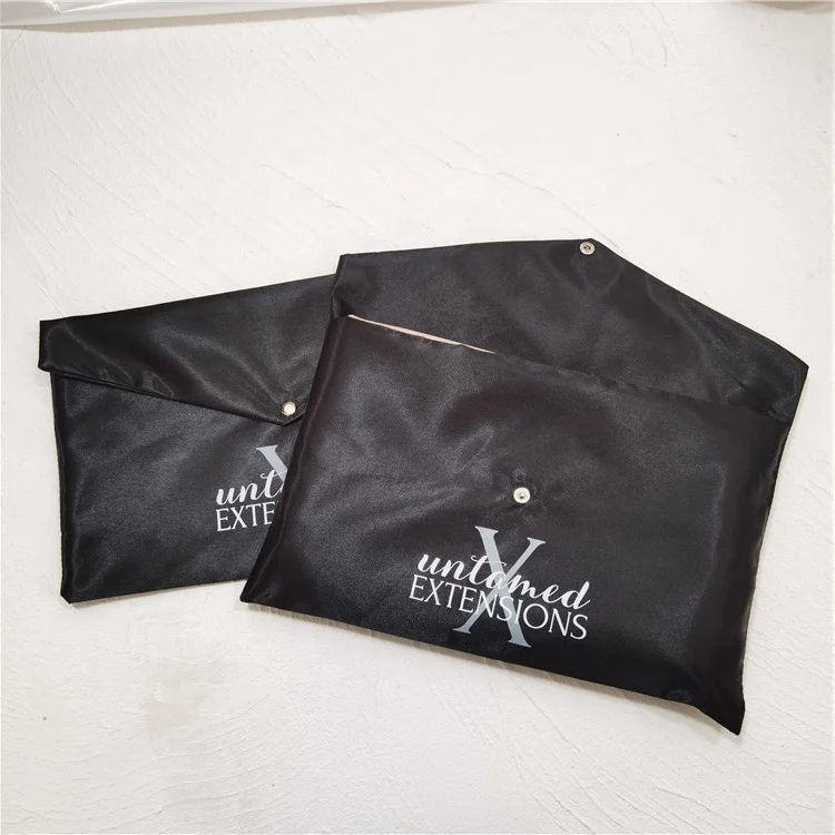 Custom Luxury Silk Bags For Hair Extensions Folding Satin Envelope Pouch For Wedding Hair Accessories Packaging boxes Luxury Wig