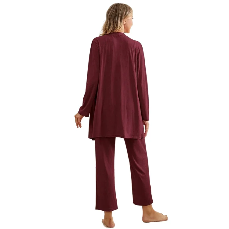 Maternity Nursing 3 Pack Solid Rib-knit Button Robe Set Pregnant Women Pajama Set