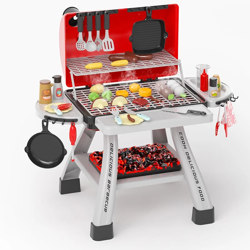 Pretend Play Kitchen Little Chef Play Cooking Set Realistic Smoke Toy Kids BBQ Grill Play Toy