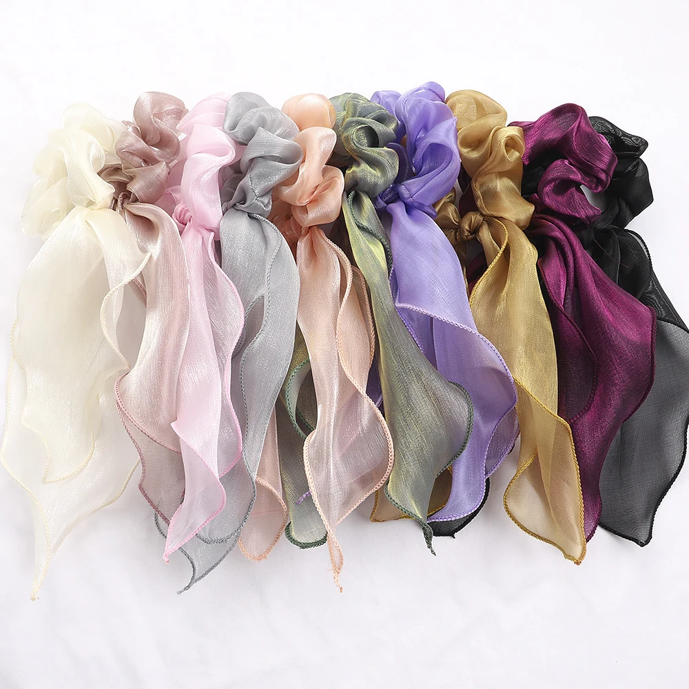 
Spring New Wholesale Fashion Women Hair Accessories Girls Oversize Elastic Ribbon Hair Tie Silk Scrunchies 