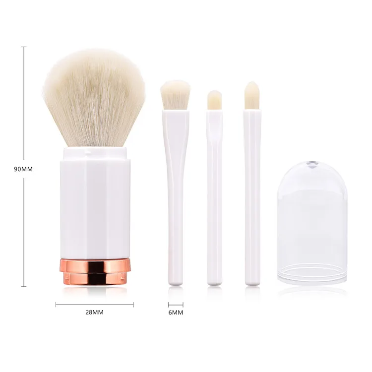Custom 4 In 1 Make Up Brushes Cosmetic Portable Dual End Black Retractable Travel Makeup Brush Set 4 PCS Private Label Vegan