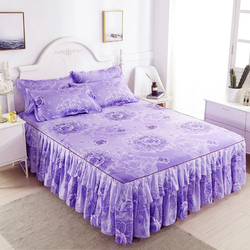Hiqh Quality Bed Skirts Set Double Layer Bedspread Floral Printed Bed Sheet Bilateral Bed Skirt Bedding Bedsheet