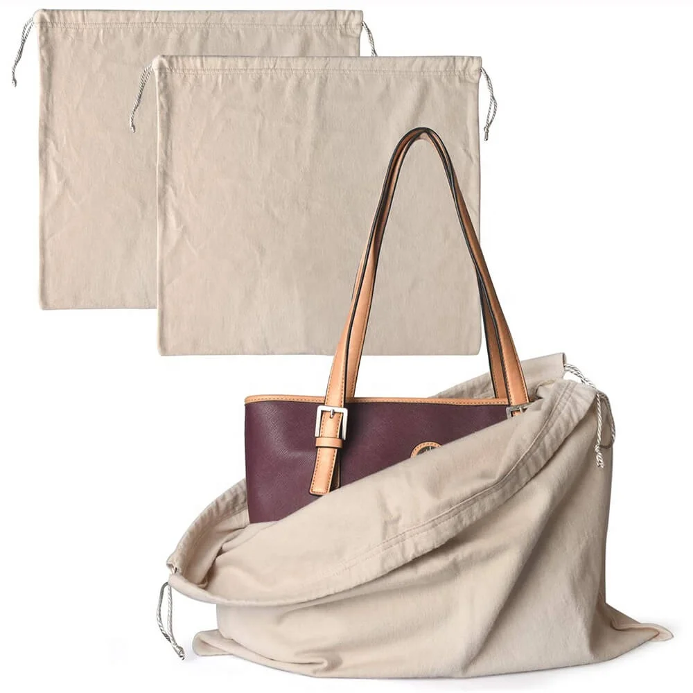 Custom White Flannel Brushed Thick Cotton Draw String Dust Bag For Handbag