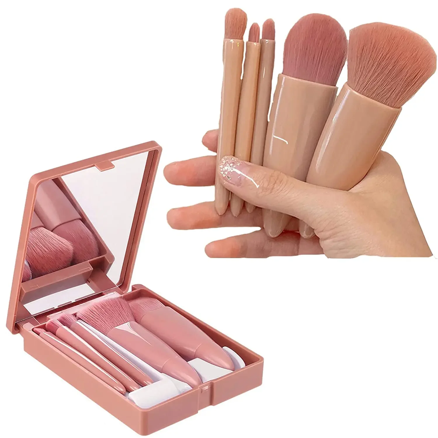 Mini Makeup Brushes Set Portable Travel Makeup Brush With Foldable Mirror Box for Cosmetics Foundation Powder Makeup Brush Set