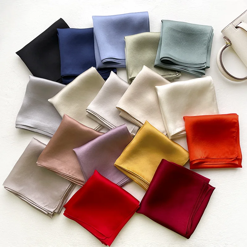 Thin Small Square Scarf Women Korean Edition Simple Temperament Small Scarf 53 cm Pure Color Silk Scarf
