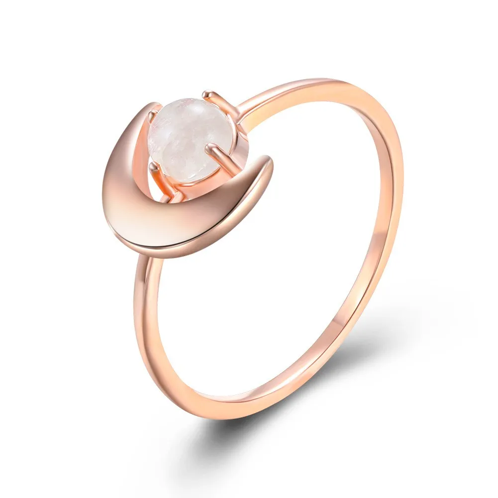 Adjustable S925 Sterling Silver Gemstone Moon Moonstone Ring For Women Jewelry