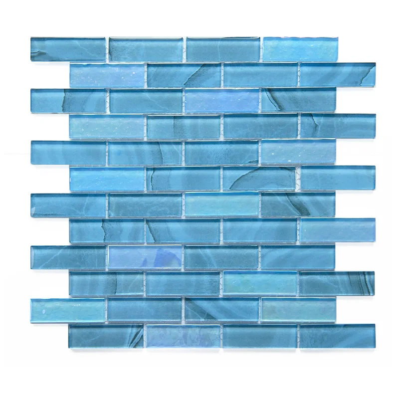 Custom blue irregular Mosaic wall mural glass mosaic tiles 15 sheet blue crystal glass mosaic tile for swimming pool outdoor