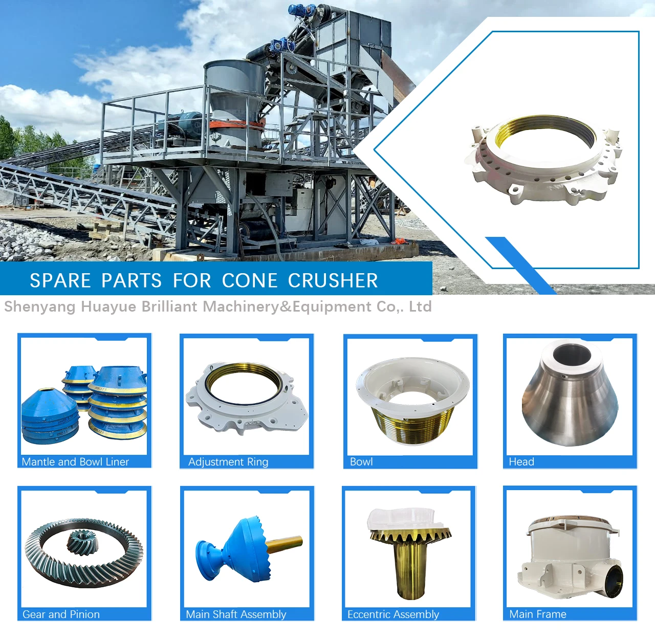 MP1000 Hydraulic Cone Crusher Wear Parts Bowl Liner Mantle Customized Mining Machinery Cone Crusher Mantle