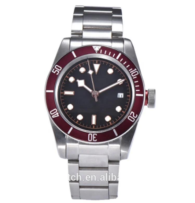 New mechanical watch fashion 316 stainless steel case waterproof red aluminum insert luminous mens luxury watch
