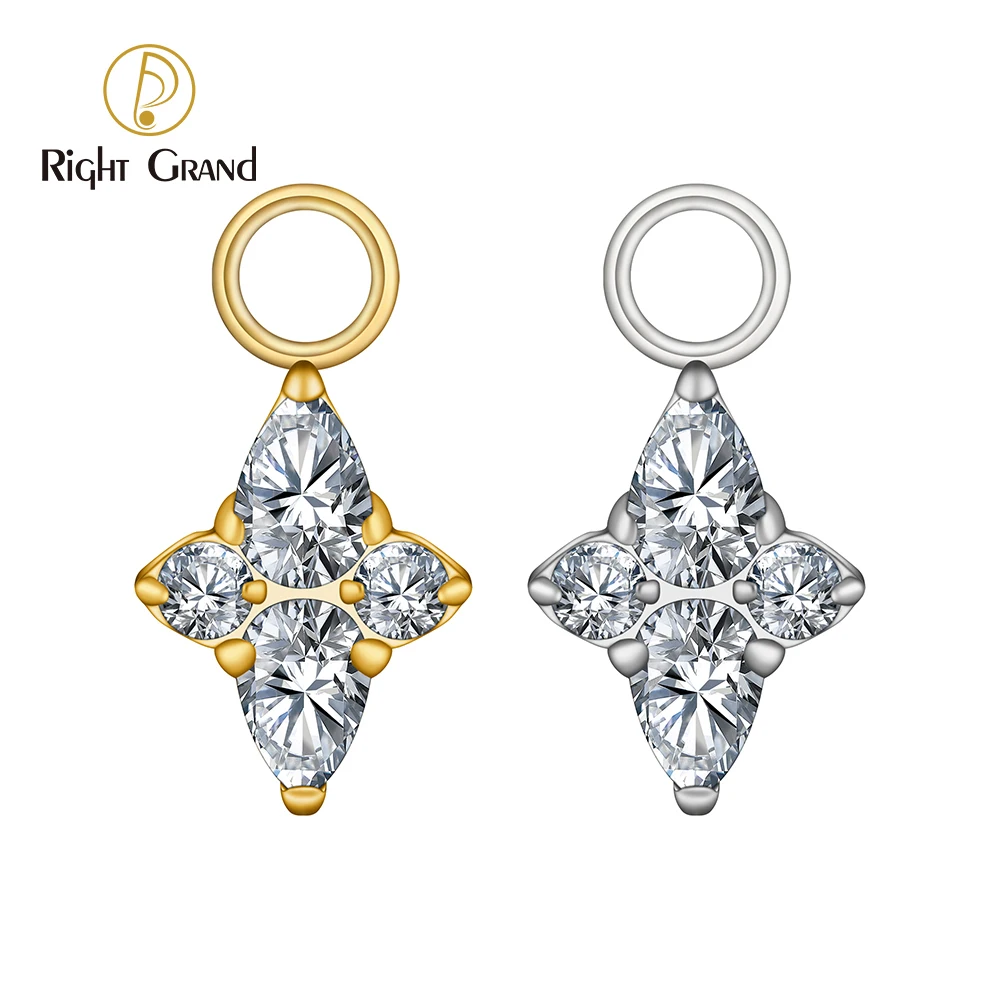 Right Grand ASTM F136 Titanium CZ Four-Point Star Charm for Ear Lobe Dangle Hoop Huggie Earrings Dainty Flower Shaped Pendant