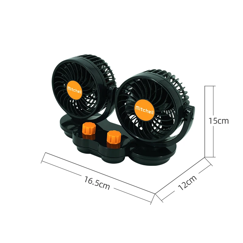 Mitchell 24V Car Fan Summer Cooling Double-head Fan 360 Degree Low Noise Car Cooler Air Fan Strong Wind