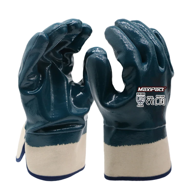 MaxiPact wholesale smooth nitrile fully coated safety cuff high quality industrial work gloves safety