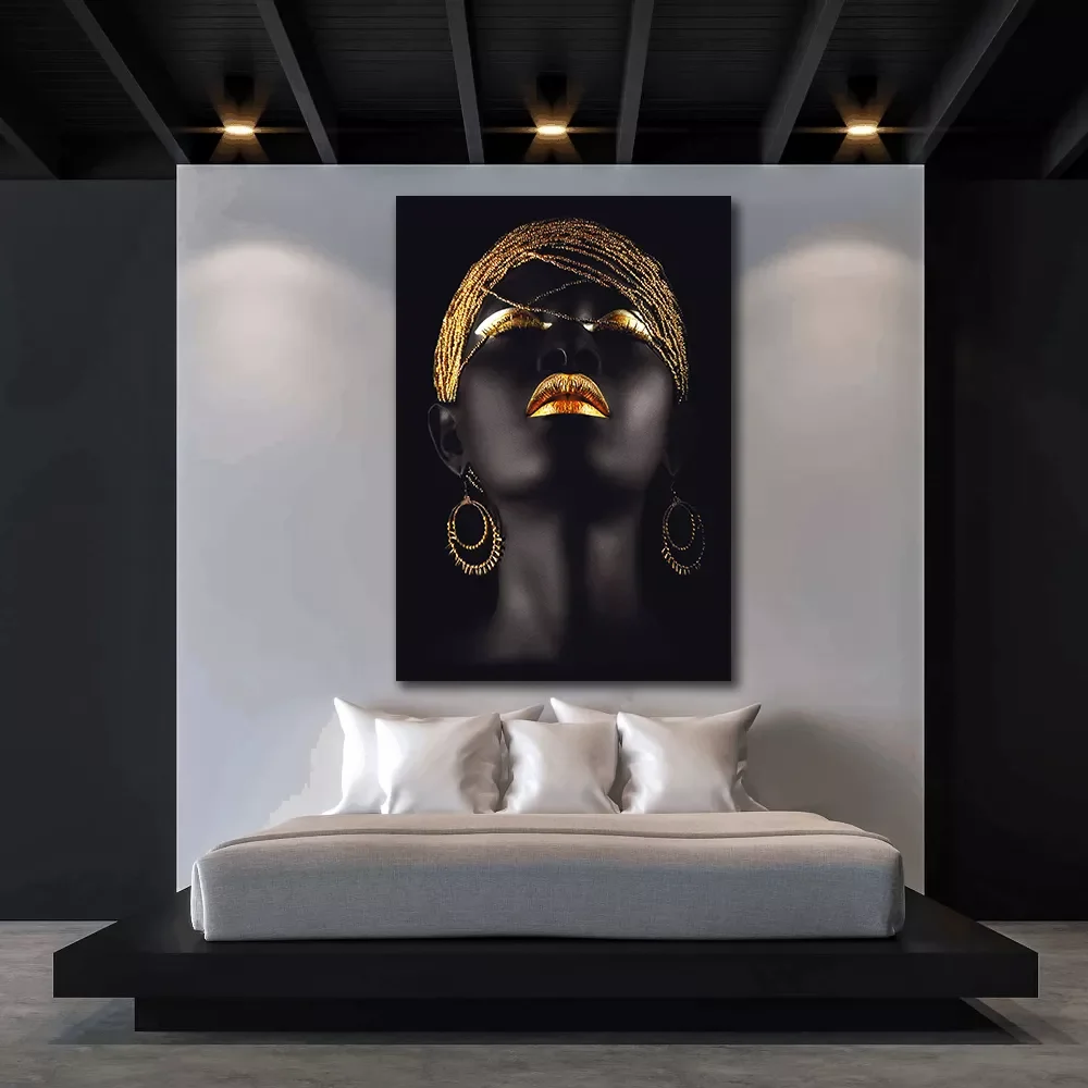 Golden Poster Home Decoration American African woman People Art Printed Crystal Porcelain wall art Painting