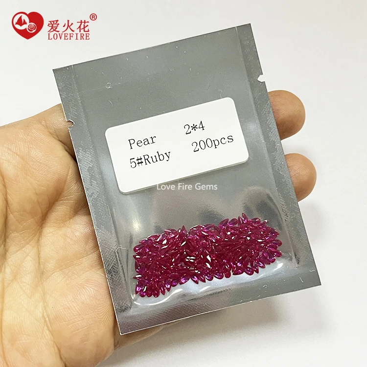 wholesale loose pear cut faceted gemstone 3# rose 5# ruby  8# pigeon blood red synthetic corundum