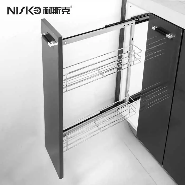 
Kitchen pantry pull out organizer units in cabinet 