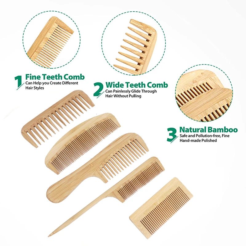 Custom Brand Logo Eco Friendly Wooden Wide Tooth Hair Comb Bamboo And Wood Comb