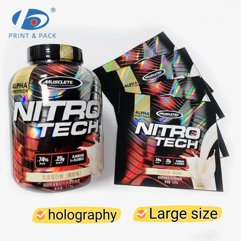 Customized Hologram Laser Heat Shrink PET Labels Roll Film Sleeves Wrap Band Seal Powder Energy Drink Bottles Package