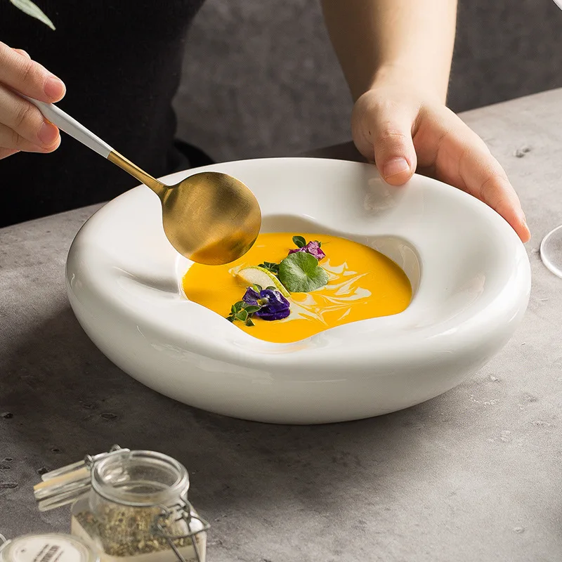 Creative irregular plate ceramic soup home deep dish plate underglaze color hotel tableware plate