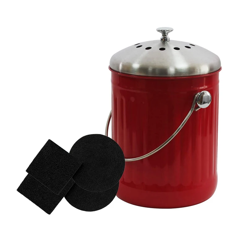 Direct Manufacturer Metal Compost Bin  Kitchen  Waste Bin Food Trash Can with Open Top with Charcoal Filter