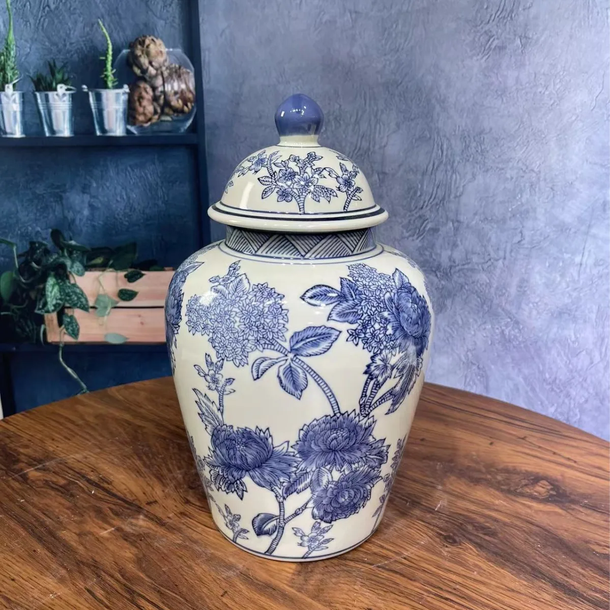 Antique Blue White Ceramic Porcelain Vase Chinese Style Jewelry Living Room Ornament for Flower Arranging TV Cabinet Shelf Decor