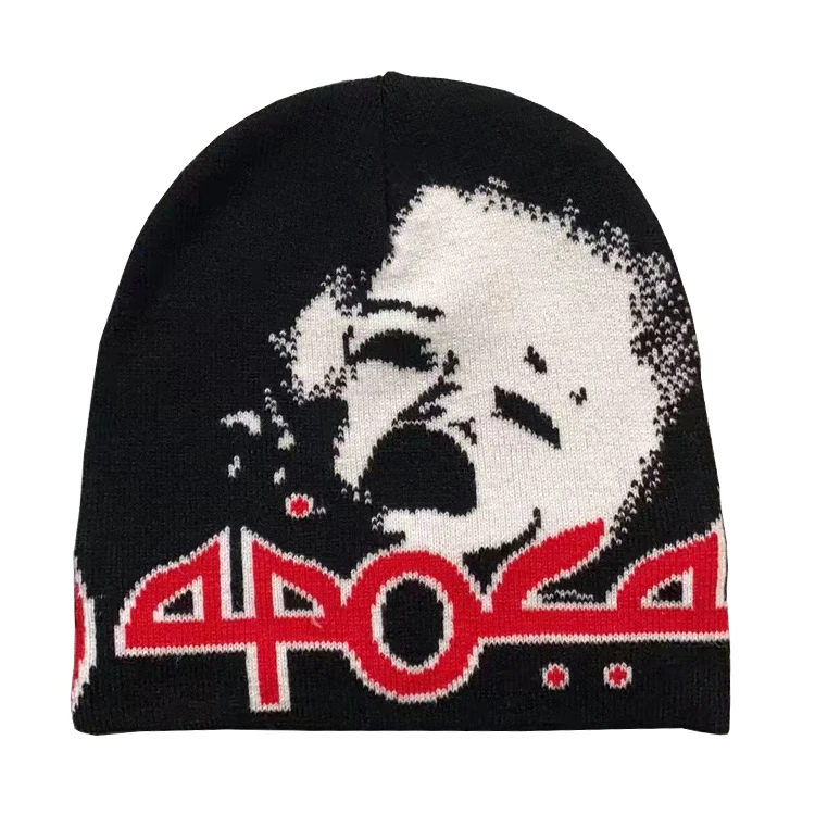 Вязаная вязаная зимняя шапка с принтом черепа