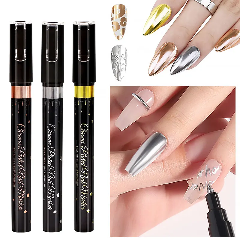 Toxic Free Nail Art Pen 3 Color Durable Waterproof Ink Professional Nail Art Permanent Marker Set for Nail Painting Drawing