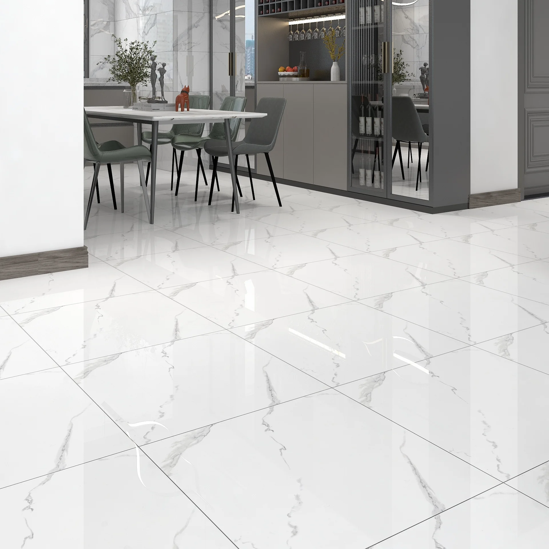 Carreaux De Sol White Marble Ceramic Tile Flooring