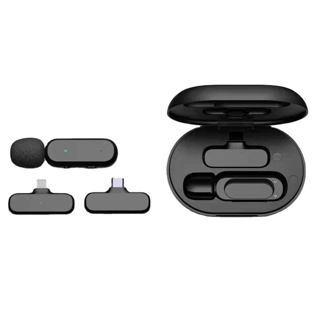 K60 Wireless Lavalier Microphone with Charging Case Noise Reduction/Auto Sync Plug & Play 2.4GHz Lapel Mic