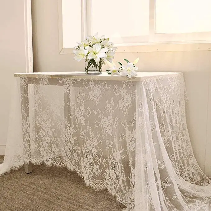 Elegant White Overlay Lace Tablecloth Embroidered Lace Tablecloth  For Wedding Reception Decor