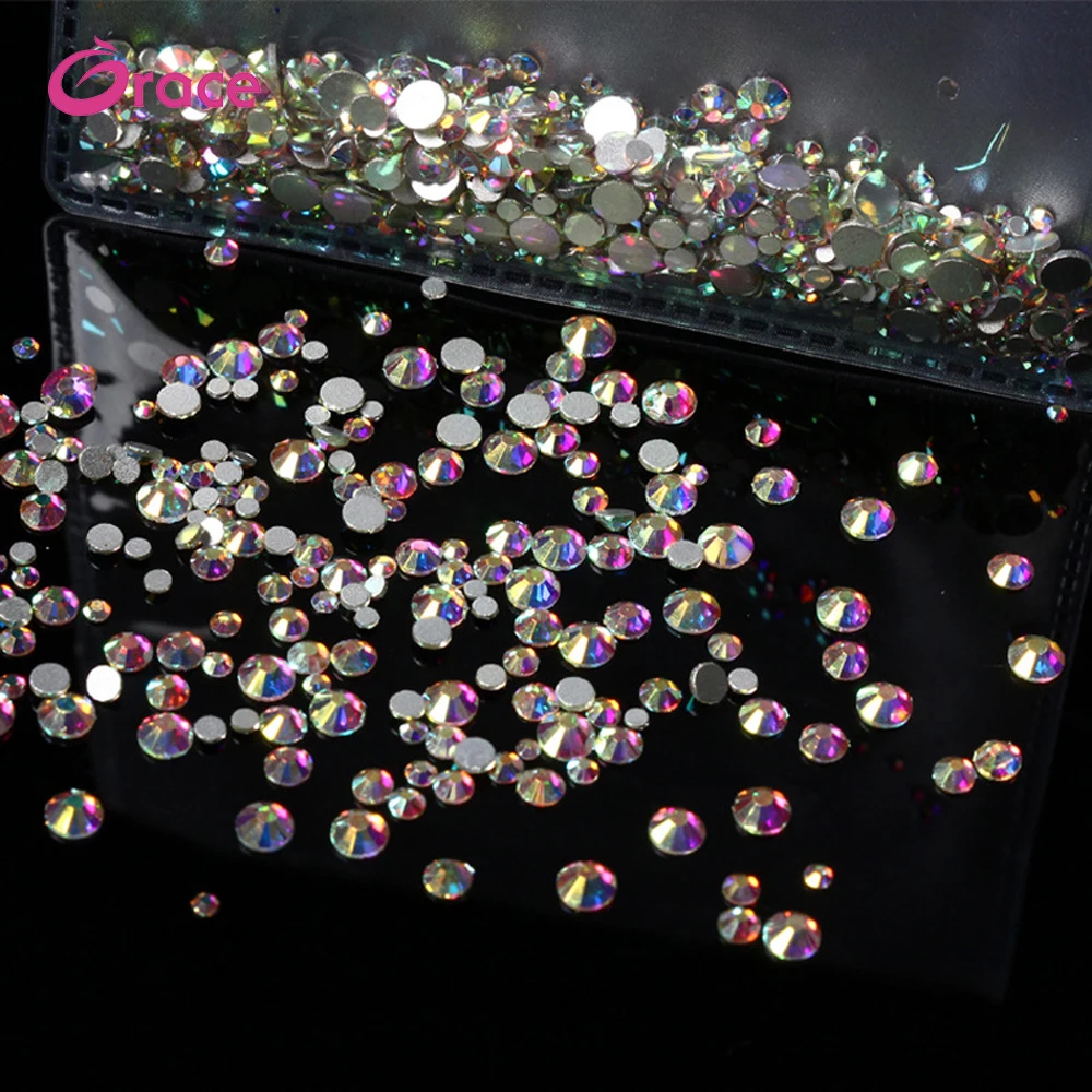 Waterproof Rhinestone Crystal Nail Rhinestone Crystal Diamond Nail Glitter white AB