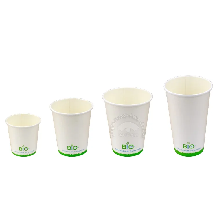 
HAPPYPACK Custom Color Wholesale Disposable High Quality Single Wall Cup Hot Coffee PLA Paper Cups 4/8/10/12/16/20oz Free Sample 