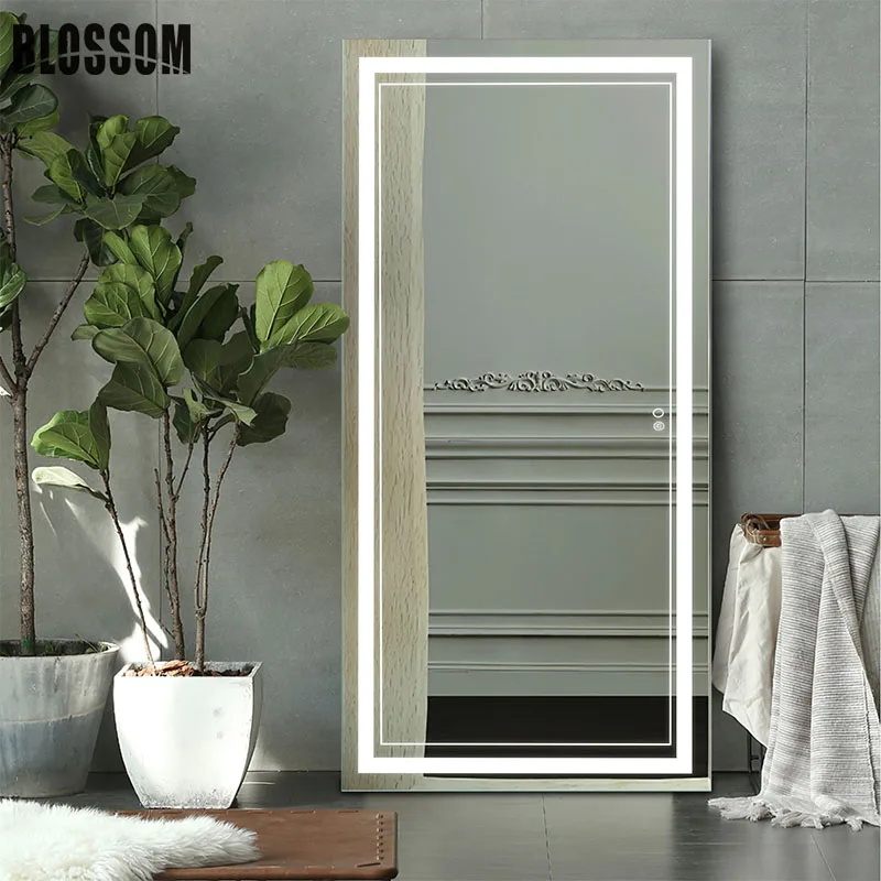 Full Sized Led Floor Stand Length Body Dressing Decorative Wall Dimmable Mirror With Led Lights