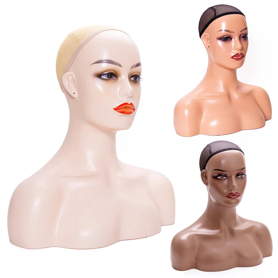 Factory Price Cheap Realistic Mannequin Head Makeup PVC Mannequin Head With Shoulders Wig Model Cosmetology Manikin Head
