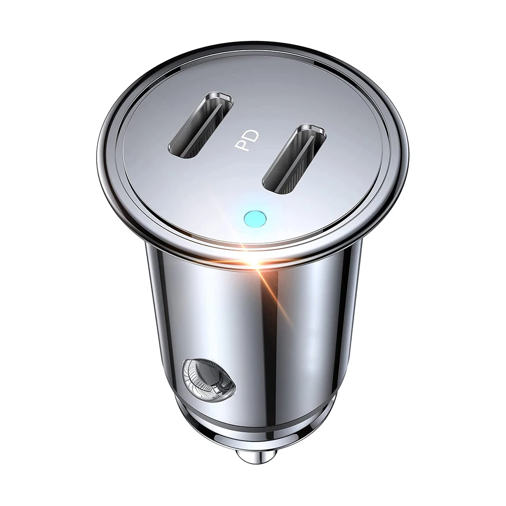 USB C автомобильное зарядное устройство, мини 36W Металл PD 3,0 быстрое автомобильное зарядное устройство Тип C автомобильное зарядное устройство с двумя портами прикуривателя