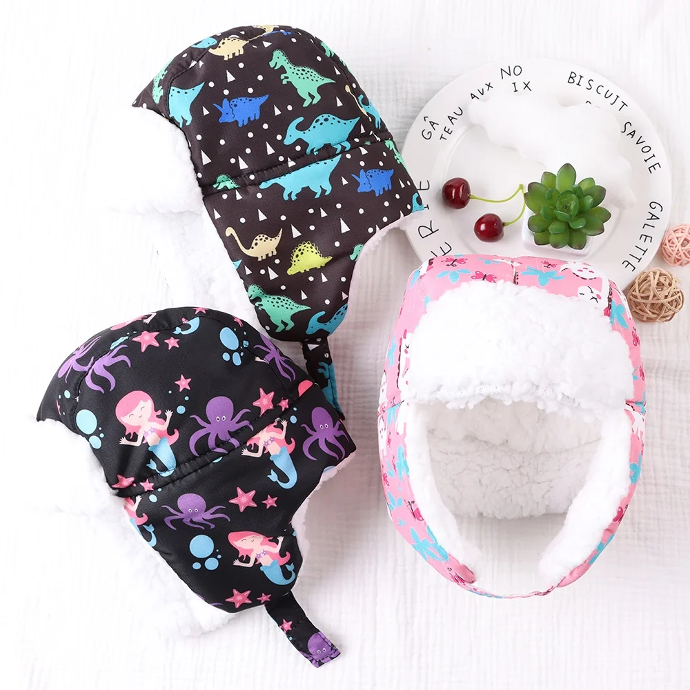 Kids Waterproof & Windproof Warm Beanie Baby  Fleece Lined  Winter Cartoon Earmuffs Bomber Hat