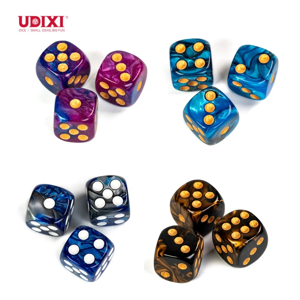 Udixi Plastic 16mm D6 6 Sides Dice Board or Card Games Casinos colored Acrylic D6 Pip Dice