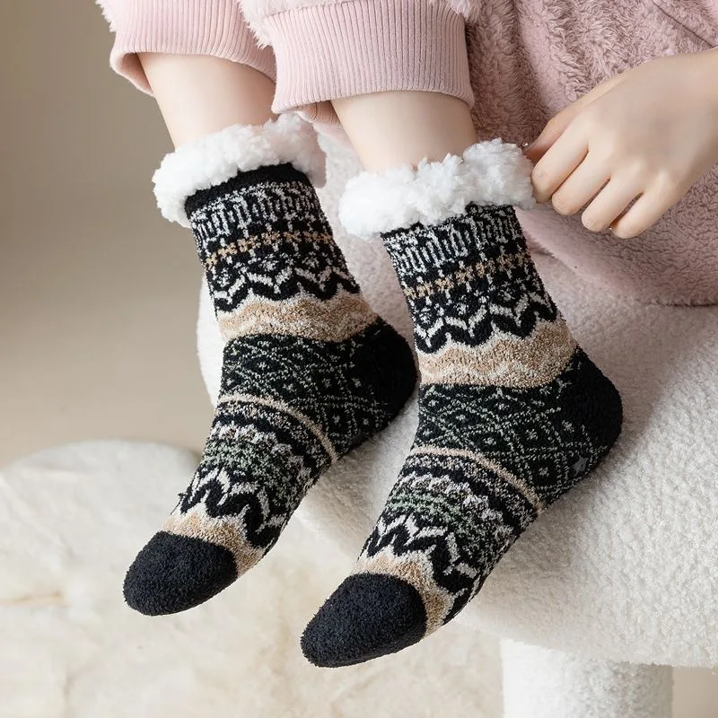 super warm -9 degree cold weather women indoor floor bedroom cozy sherpa fleece lined slipper socks