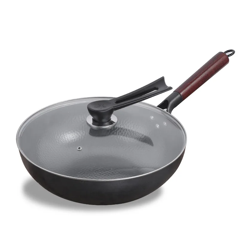 Carbon Steel Wok Pan No Chemical Coated Flat Bottom Chinese Woks Pan for Induction, Electric, Gas, Halogen All Stoves - 12.6'